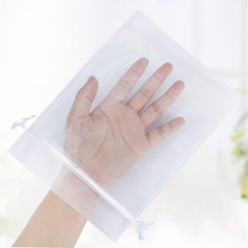 Bezall 50Pcs White Organza Bags, 6x8 inches Christmas Wedding Favor Gift Drawstring Bags Jewelry Pouches Candy Mesh Pouches - Image 4